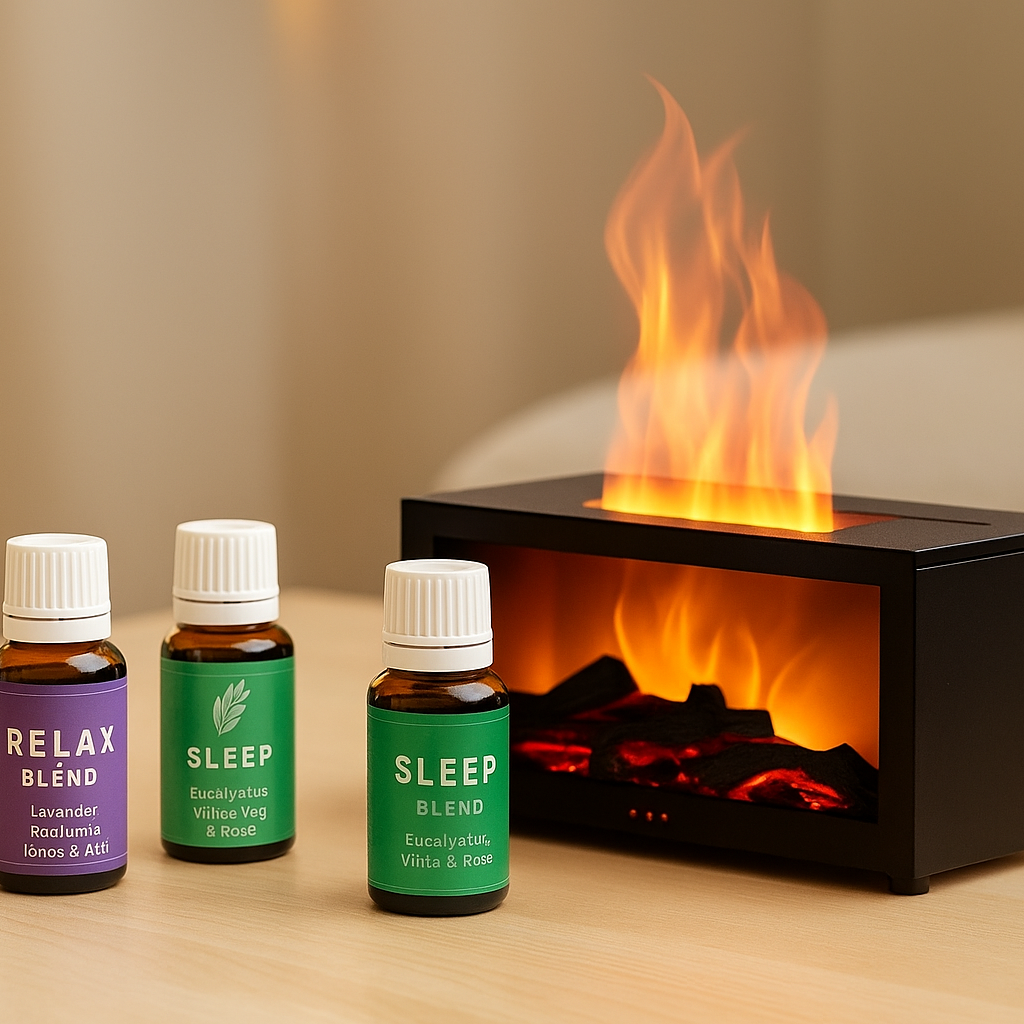 CozyFlame Relaxation Pack – Diffuser + Essential Oil Set